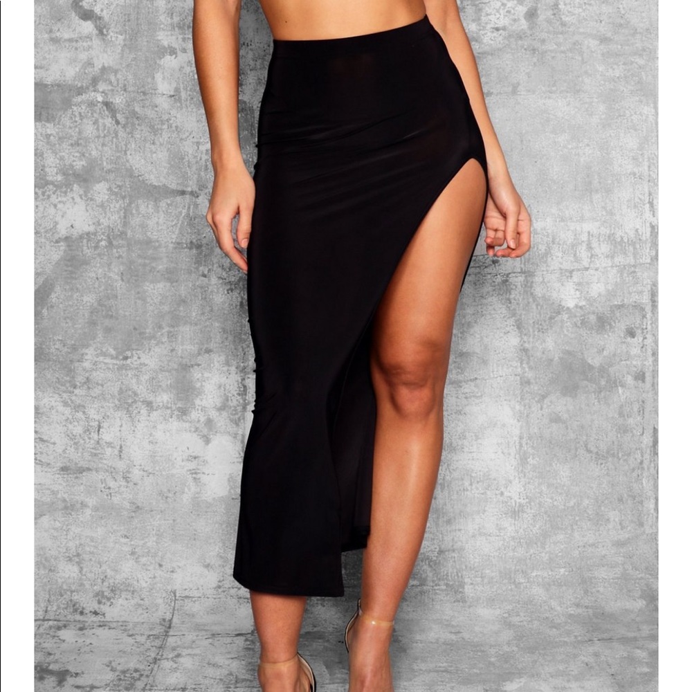 Slinky thigh high midaxi skirt